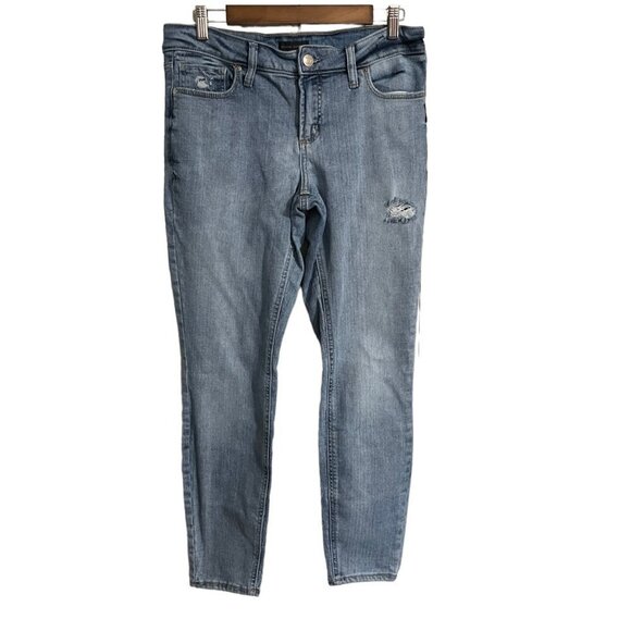 Silver Jeans Womens Blue Medium Wash Distressed Elyse Skinny Jeans Size 29 29 - Picture 1 of 9